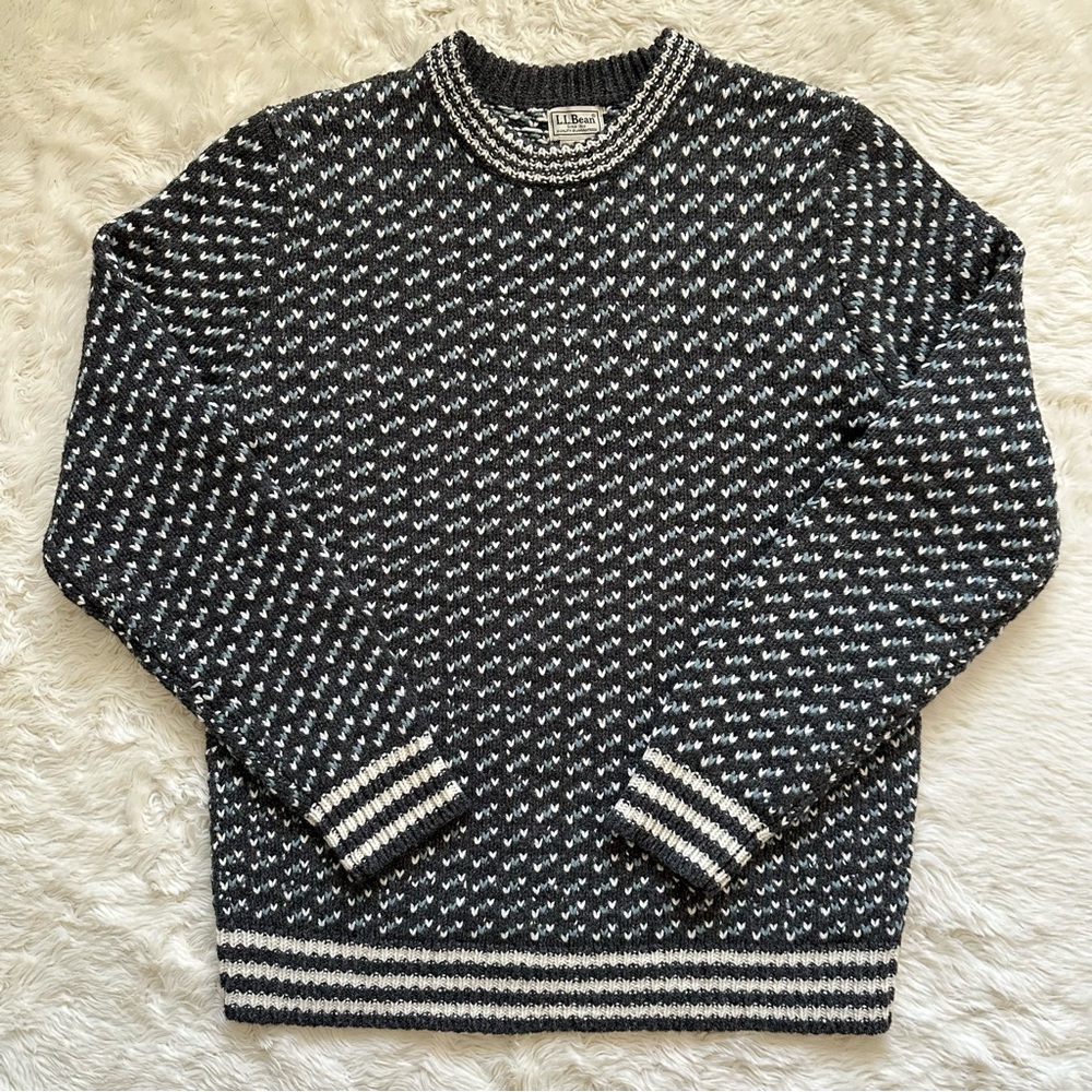 L.L. Bean Sweater Classic Ragg Wool Crewneck Bird's-Eye 100% Lambswool M-Tall